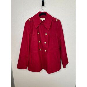 Michael Kors Womens Red Wool Blend Peacoat Size Large Double Breasted Stylish